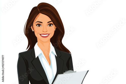 Professional Businesswoman Holding Clipboard in Modern Office