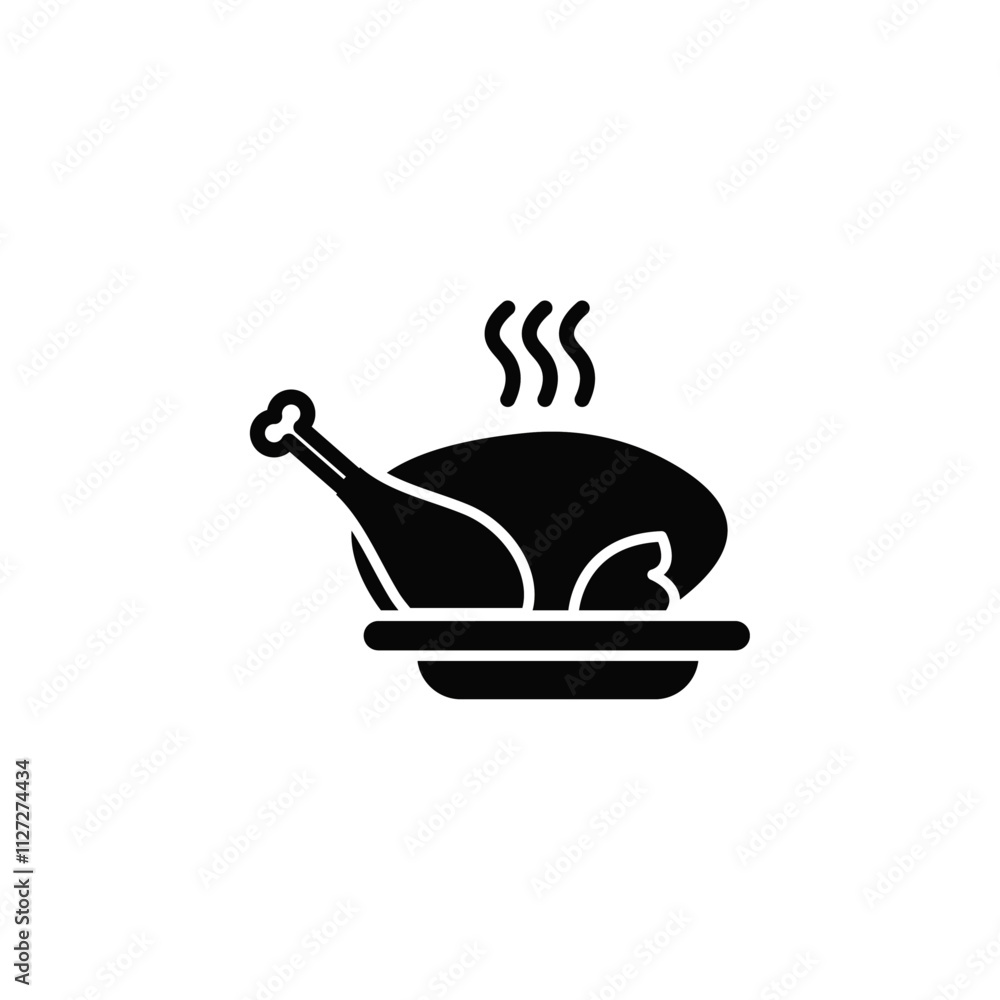 Roasted chicken turkey icon Vector flat thin line illustration Roasted chicken turkey icon Vector flat thin line illustration