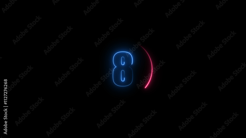 eight seconds countdown neon glowing royal blue color 4k illustration on black background. loading magenta red color 4k illustration. eight seconds countdown neon glowing royal blue color 4k illustration on black background. loading magenta red color 4k illustration.