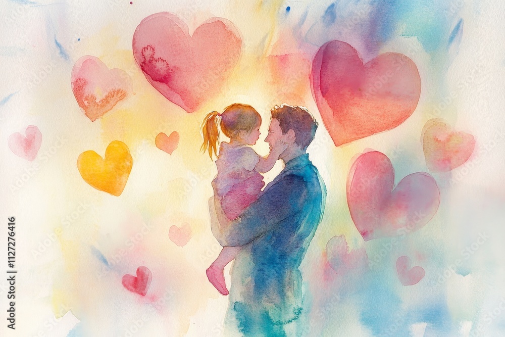 Heartwarming Watercolor Illustration of Father and Daughter Heartwarming Watercolor Illustration of Father and Daughter