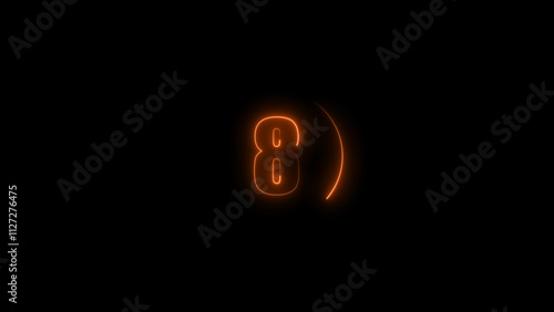 eight seconds countdown neon glowing orange color 4k illustration on black background. loading orange color 4k illustration. photo