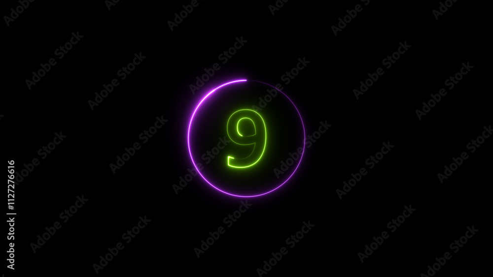 nine seconds countdown neon glowing lime green color 4k illustration on black background. loading magenta color 4k illustration. nine seconds countdown neon glowing lime green color 4k illustration on black background. loading magenta color 4k illustration.