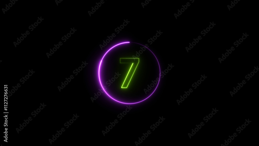 seven seconds countdown neon glowing lime green color 4k illustration on black background. loading magenta color 4k illustration. seven seconds countdown neon glowing lime green color 4k illustration on black background. loading magenta color 4k illustration.
