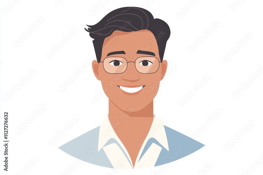 Smiling Young Man with Glasses in Blue Shirt Smiling Young Man with Glasses in Blue Shirt