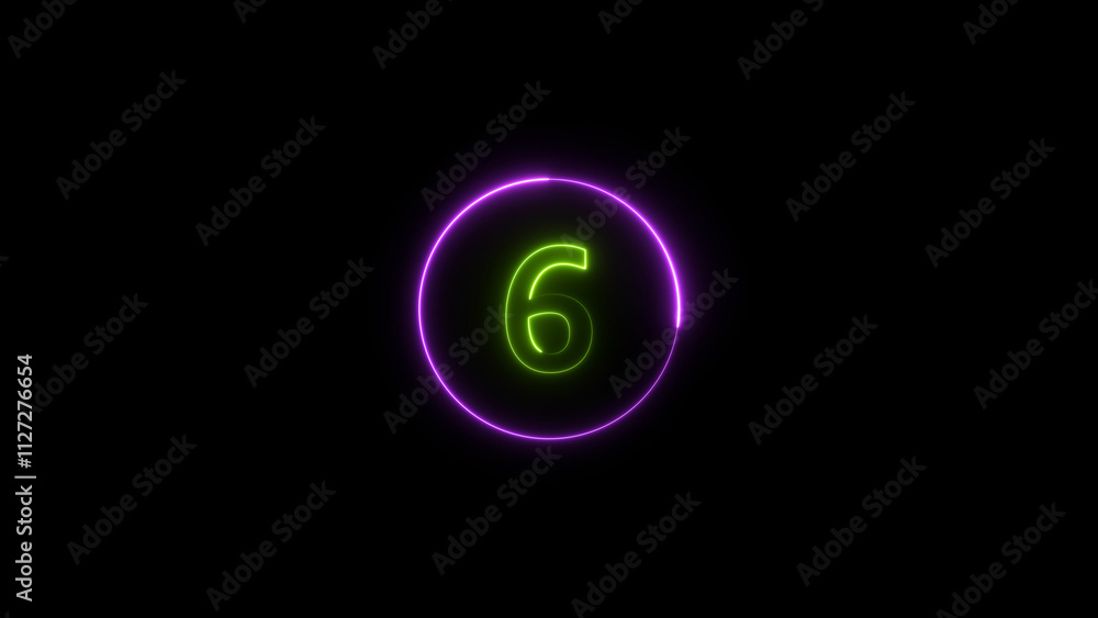 six seconds countdown neon glowing lime green color 4k illustration on black background. loading magenta color 4k illustration. six seconds countdown neon glowing lime green color 4k illustration on black background. loading magenta color 4k illustration.