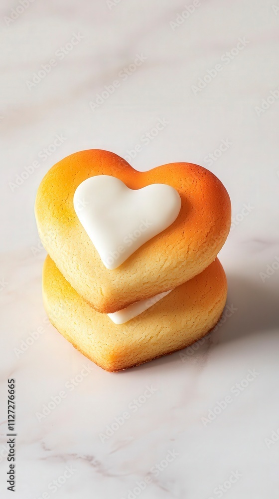 Two Heart-Shaped Cookies with White Icing. Two Heart-Shaped Cookies with White Icing.