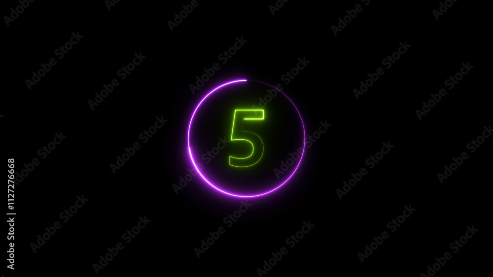 five seconds countdown neon glowing lime green color 4k illustration on black background. loading magenta color 4k illustration. five seconds countdown neon glowing lime green color 4k illustration on black background. loading magenta color 4k illustration.