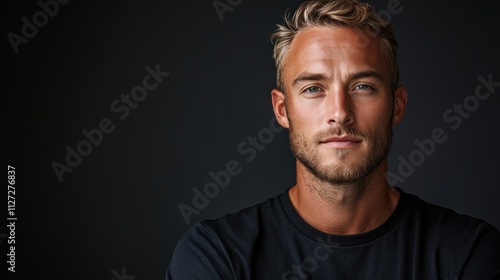 Portrait of a Handsome Man with Blond Hair and a Calm Expression