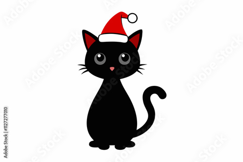 Christmas Adorable Cat in Tall Hat Silhouette,Christmas cat icon, adorable cat silhouette, tall hat cat design, festive cat vector.