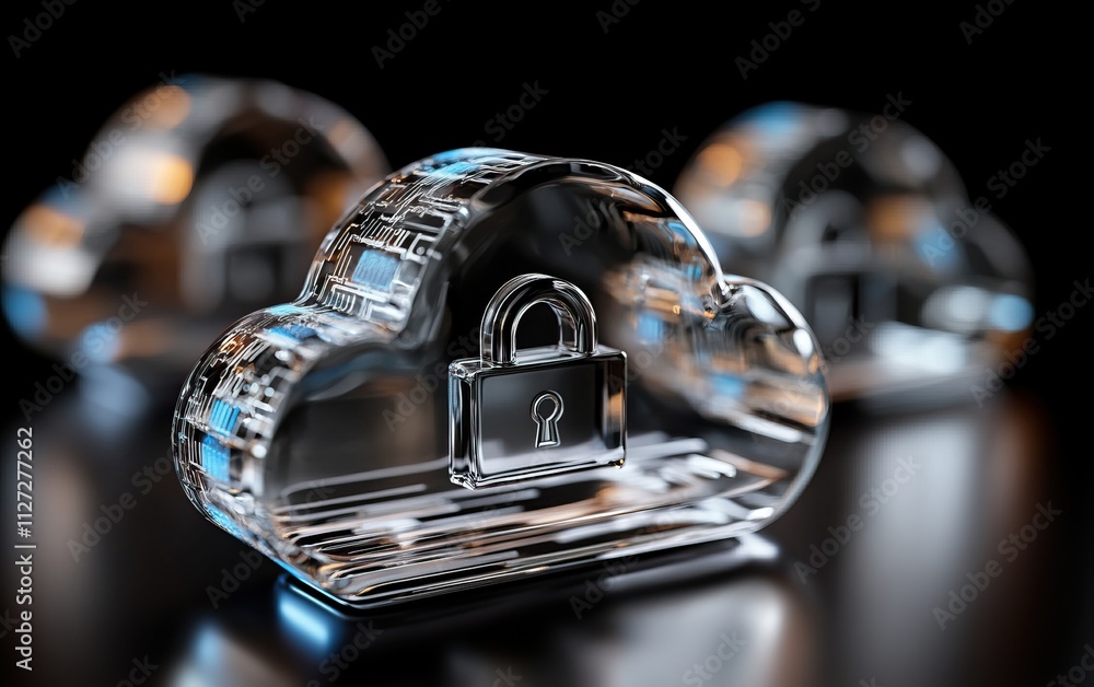 A crystal cloud sculpture featuring a padlock, symbolizing security and privacy in cloud computing. A crystal cloud sculpture featuring a padlock, symbolizing security and privacy in cloud computing.