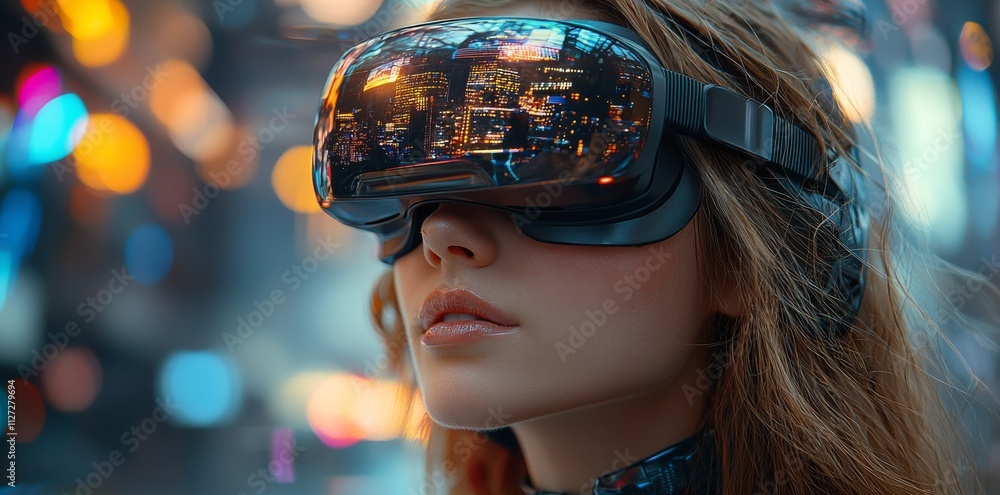 The Future of Work: A person wearing a virtual reality headset, using a holographic computer, created by generative AI. The Future of Work: A person wearing a virtual reality headset, using a holographic computer, created by generative AI.