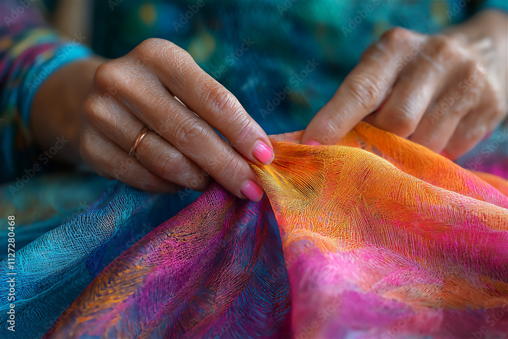 Fototapeta premium A detailed image of a textile artist hand-dye