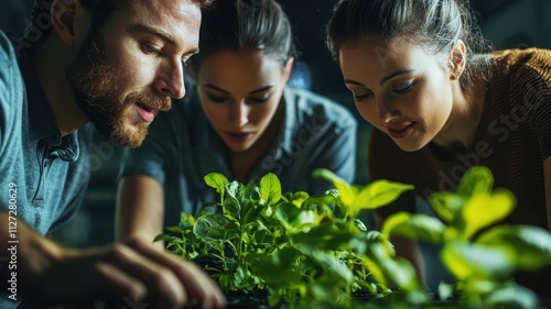 People observing plants together in a collaborative setting.