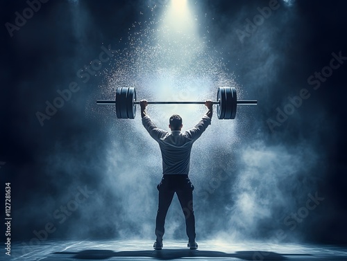 Wallpaper Mural Strong Athlete Lifting Heavy Barbell Under Dramatic Lighting in a Foggy Gym Environment Evoking Power, Strength, and Determination in Fitness Training Torontodigital.ca