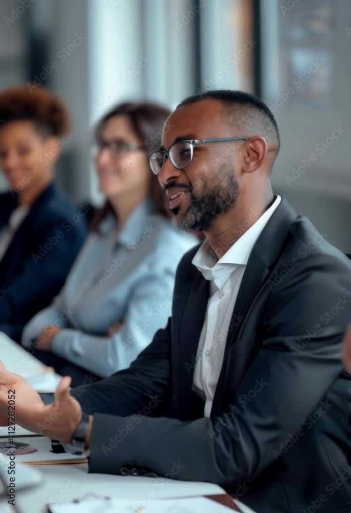 vertical video of smiling African American Businessman Clapping at Corporate Meeting with Diverse Colleagues vertical video of smiling African American Businessman Clapping at Corporate Meeting with Diverse Colleagues