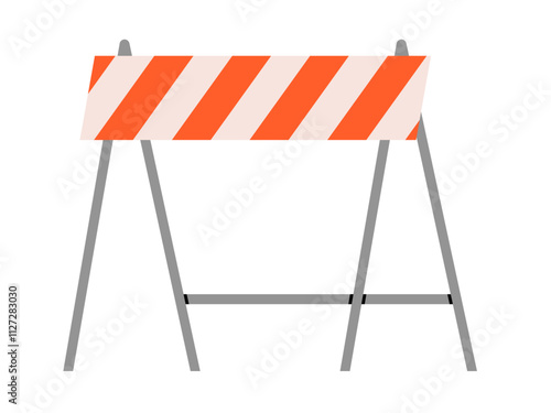 Hand drawn cute cartoon illustration traffic barrier. Flat vector road warning or caution sign in colored doodle style. Attention striped barricade icon. Stop signal. Settings or fix problem. Isolated