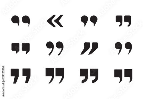 Black quotes icon set. Speech mark. Quotemarks outline speech marks, inverted commas, or talking marks collection. Illustration EPS 10