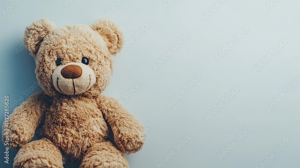 Obraz premium A solitary soft toy bear, showcasing its cuddly appearance and charm, isolated on white background.