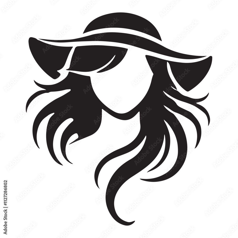 woman with long hair silhouette, isolated on white background woman with long hair silhouette, isolated on white background