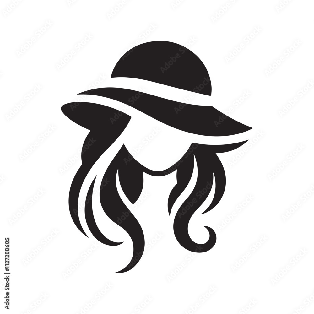 fashionable stylish hair of a girl. with beautiful hat. silhouette vector illustration fashionable stylish hair of a girl. with beautiful hat. silhouette vector illustration