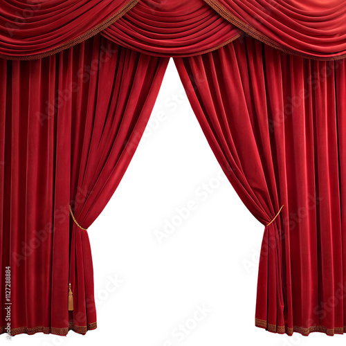 Elegant Red Curtains for Theater Stage isolated isolated on transparent background cutout, Png, Cutout photo