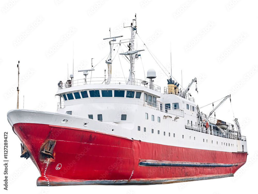 a large red and white boat a large red and white boat