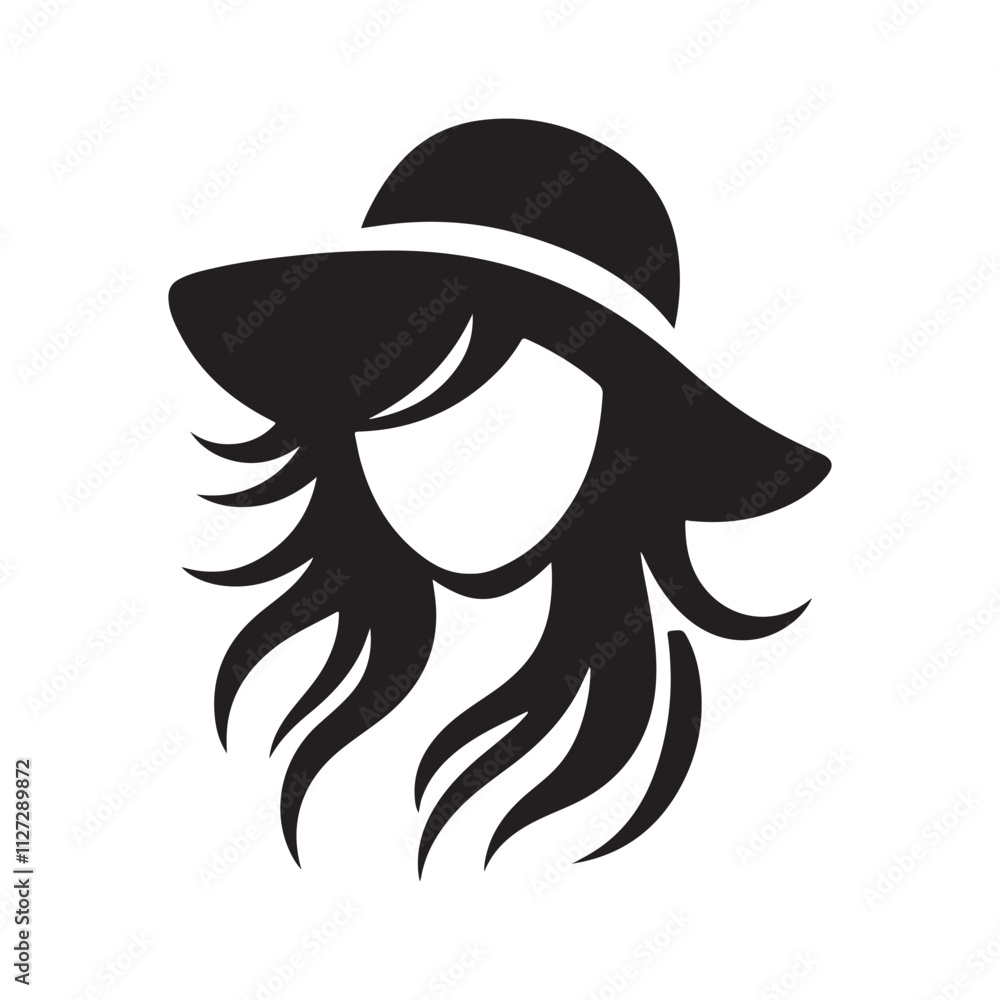 beautiful woman long hair with beautiful hat silhouette, vector illustration beautiful woman long hair with beautiful hat silhouette, vector illustration