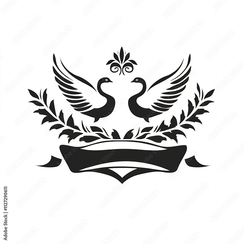 Elegant black and white swan emblem design. Elegant black and white swan emblem design.