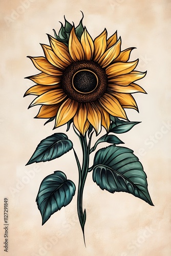 vector tattoo sunflower with leaves