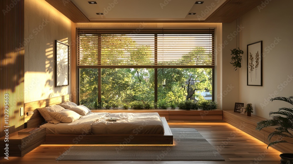 Serene Sunrise Bedroom: Minimalist Design Meets Nature's Embrace Serene Sunrise Bedroom: Minimalist Design Meets Nature's Embrace