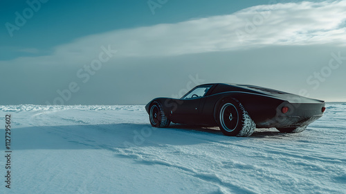 Obraz na płótnie A sports car abandoned in a snowy field its smooth summer tires no match for the deep snow. w salonie