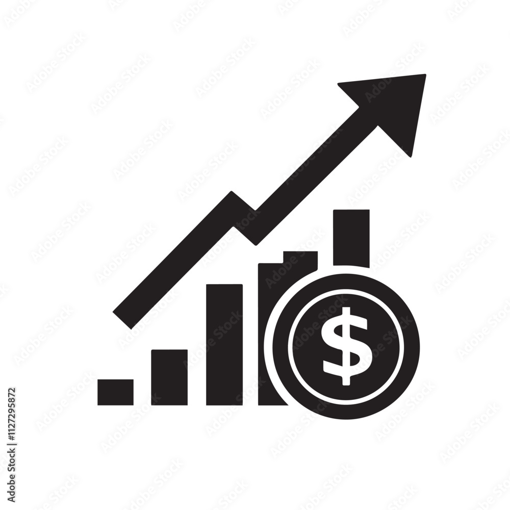 Dollar price increase silhouette icon. Exchange rate. Vector