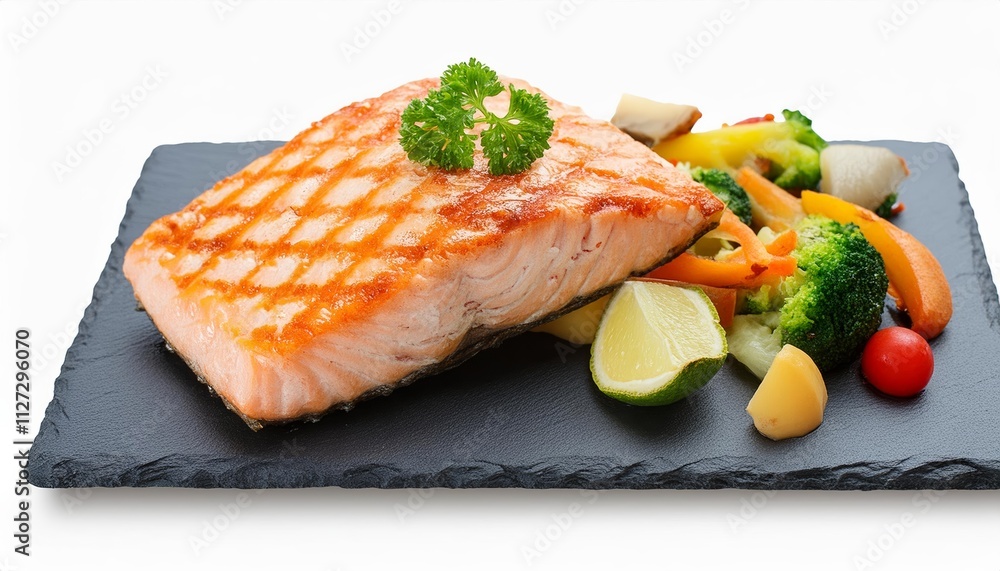 Delicious Grilled Salmon Steak with Fresh Vegetables on Transparent Background for Culinary Inspiration and Healthy Eating Ideas Delicious Grilled Salmon Steak with Fresh Vegetables on Transparent Background for Culinary Inspiration and Healthy Eating Ideas