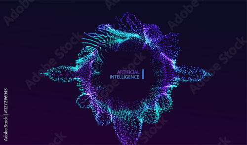 Ai particles splash abstract banner background. Neon tech design. Technology and science concept. Artificial Intelligence futuristic connect vector.