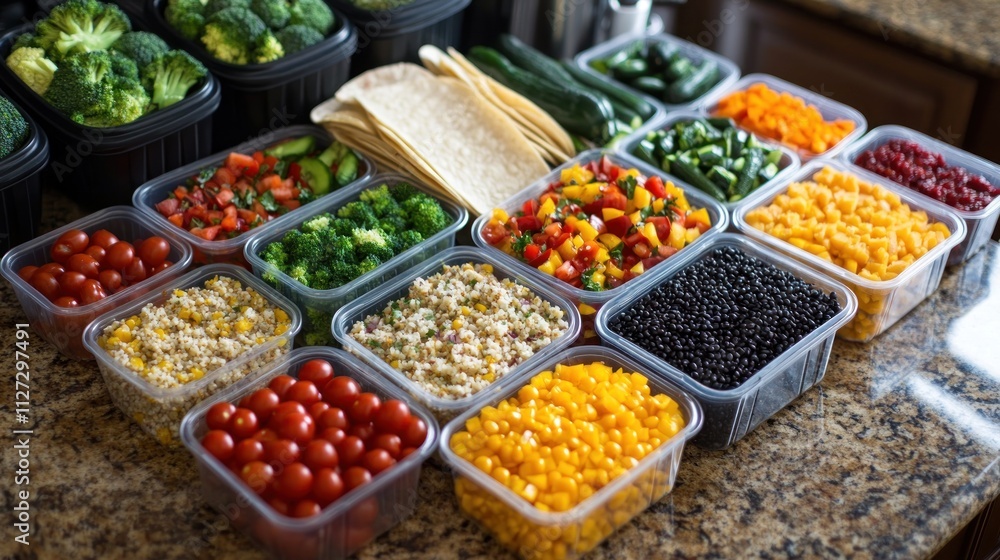 Obraz premium Colorful assortment of fresh vegetables and tortillas