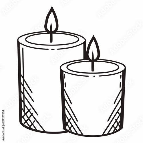 Black and white illustration of two lit candles