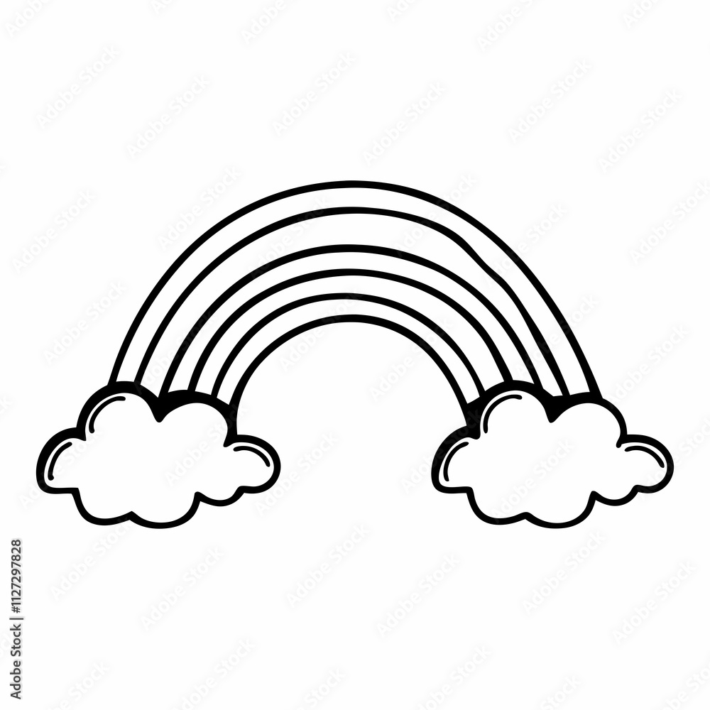 Black and white rainbow illustration with clouds Black and white rainbow illustration with clouds
