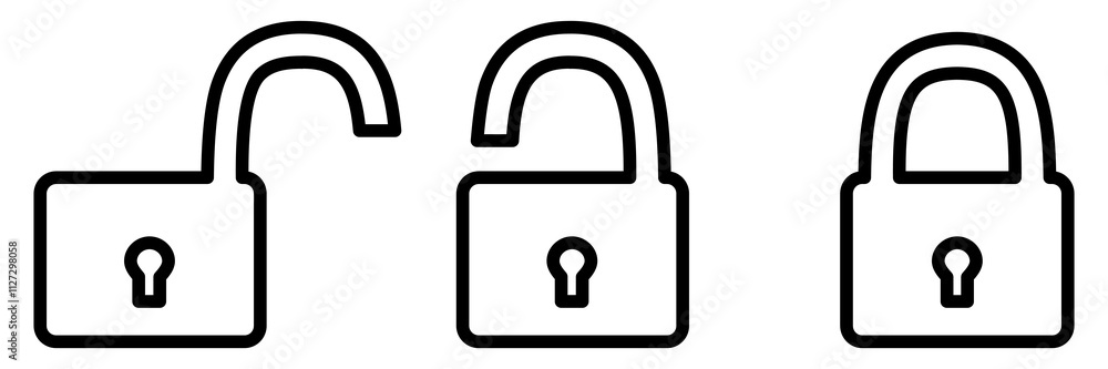 Locked and unlocked line icon set. Closed and open outline padlock collection. Privacy and security symbol. Vector illustration isolated on white. Locked and unlocked line icon set. Closed and open outline padlock collection. Privacy and security symbol. Vector illustration isolated on white.