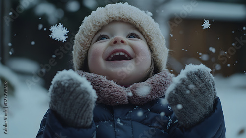 Obraz na płótnie A toddler giggling as they try to catch snowflakes with their tiny mittens. w salonie