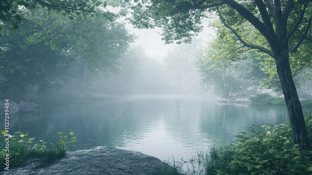 Fototapeta premium Foggy morning at a lake