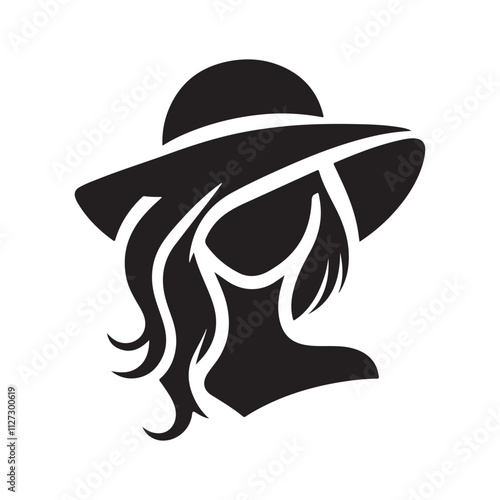 woman hair without face & with hat silhouette