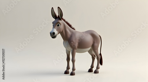 Cute Cartoon Donkey Character Standing on a Smooth Background Ideal for Children's Stories and Animations