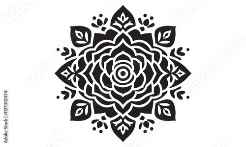 Black Floral Tattoo Design Vector for Ornate Vintage Wedding Decor