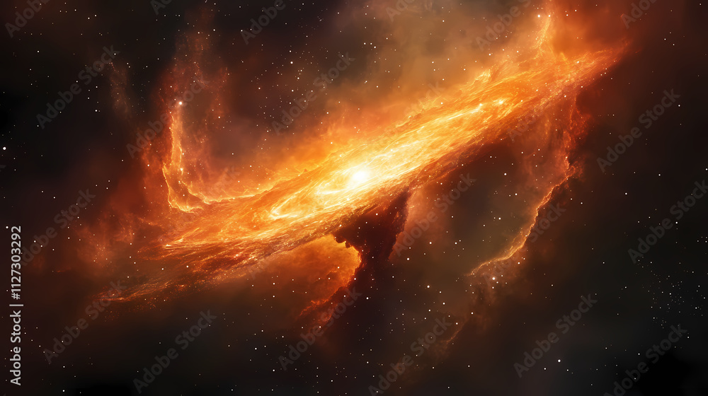 Obraz premium Fiery black hole in a galaxy with nebulae. Etherea. Illustration