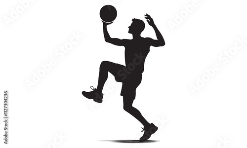 Silhouette vector illustration of a soccer player running with a ball