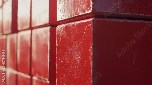 Red ceramic bricks stacked at a construction site close-up view showcasing building material for walls and partitions in progress photo