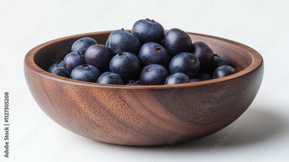 Fresh blueberries arranged in a round wooden bowl on a neutral background highlighting natural textures and vibrant colors Fresh blueberries arranged in a round wooden bowl on a neutral background highlighting natural textures and vibrant colors
