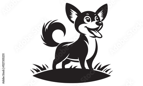 Whimsical vector illustration of a cute, cartoon dog