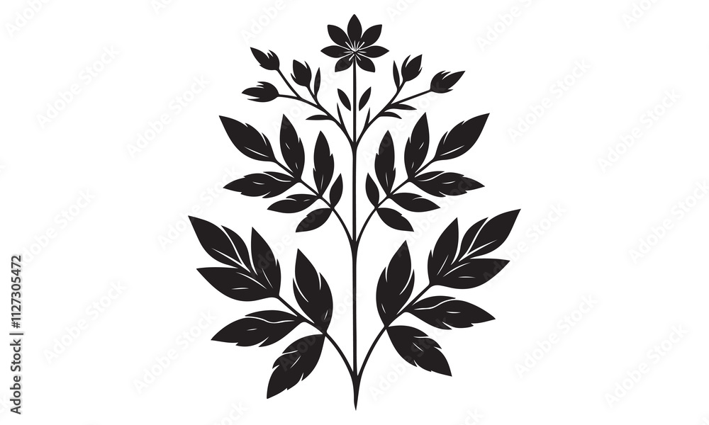 Naklejka premium Black and white floral vector seamless pattern with leaves and flowers, perfect for design and decoration