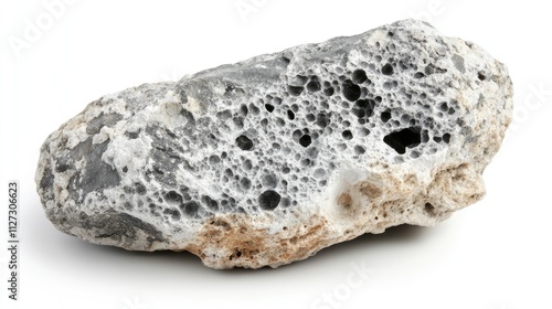 Natural raw perlite stone showcasing unique porous texture and structure isolated on clean white background for mineral and geology themes photo